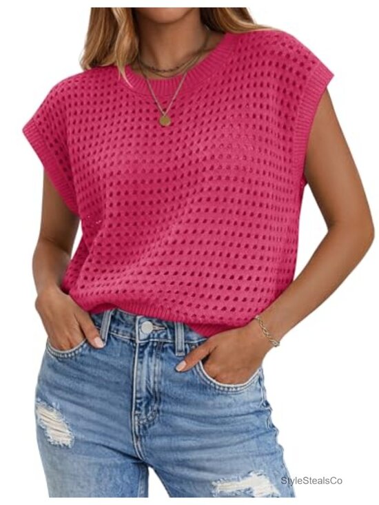 Sweaters - Crochet Cap Sleeve Sweater Vest Pullover Beach Cover Up